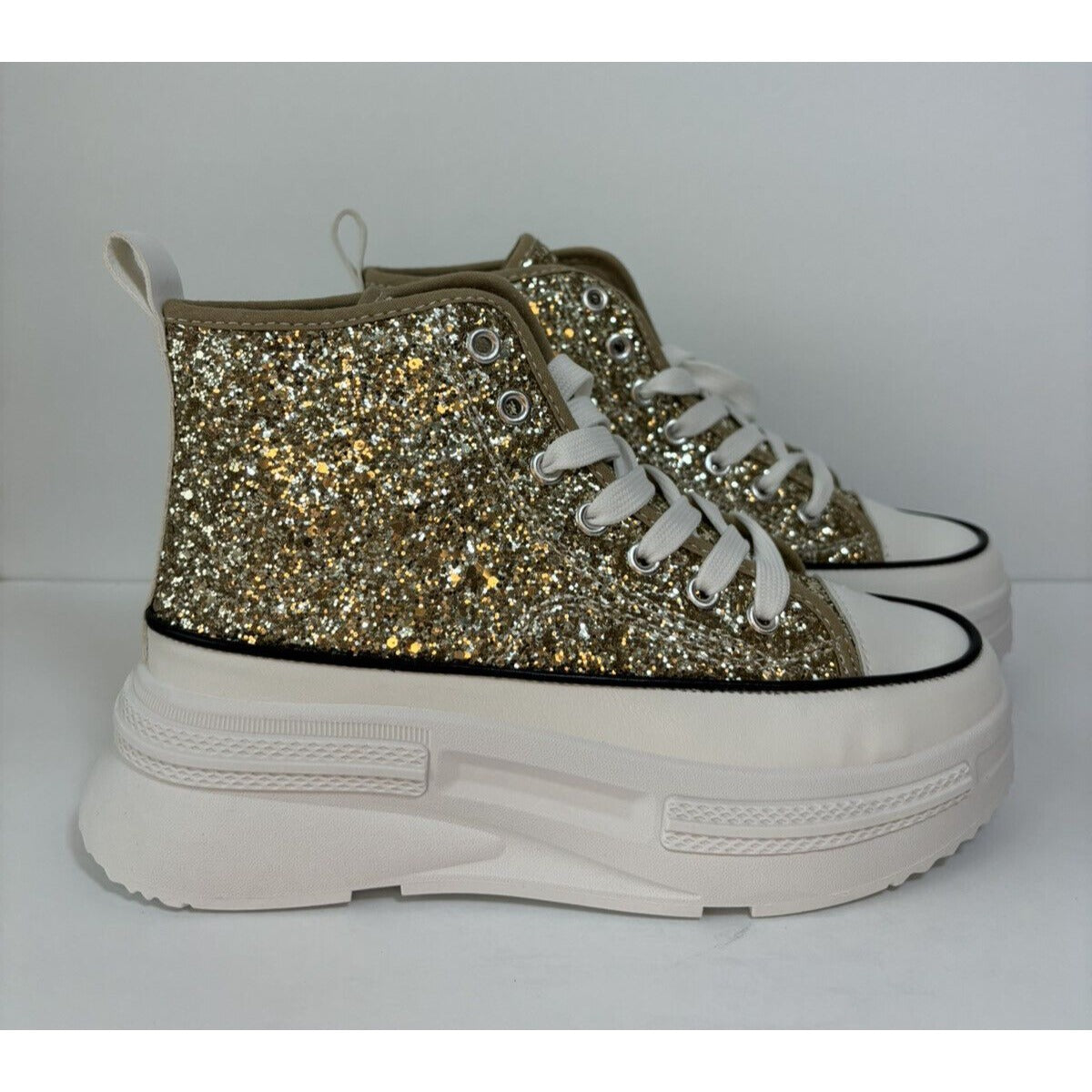 High Top Sneakers / Gold & White/ Women’s Fashion Sneakers/ Size Us 7