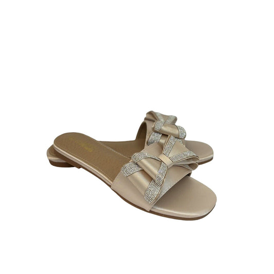 Bow Slide Flat  Satin Sandals Nude Women's Size 8.5