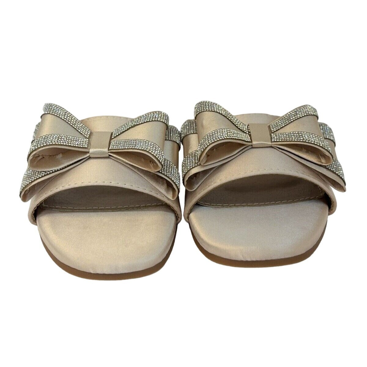 Bow Slide Flat  Satin Sandals Nude Women's Size 8.5