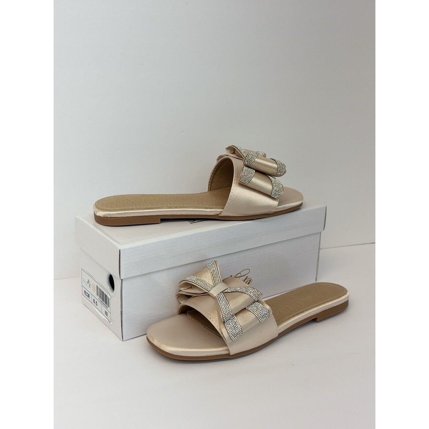 Bow Slide Flat  Satin Sandals Nude Women's Size 8.5