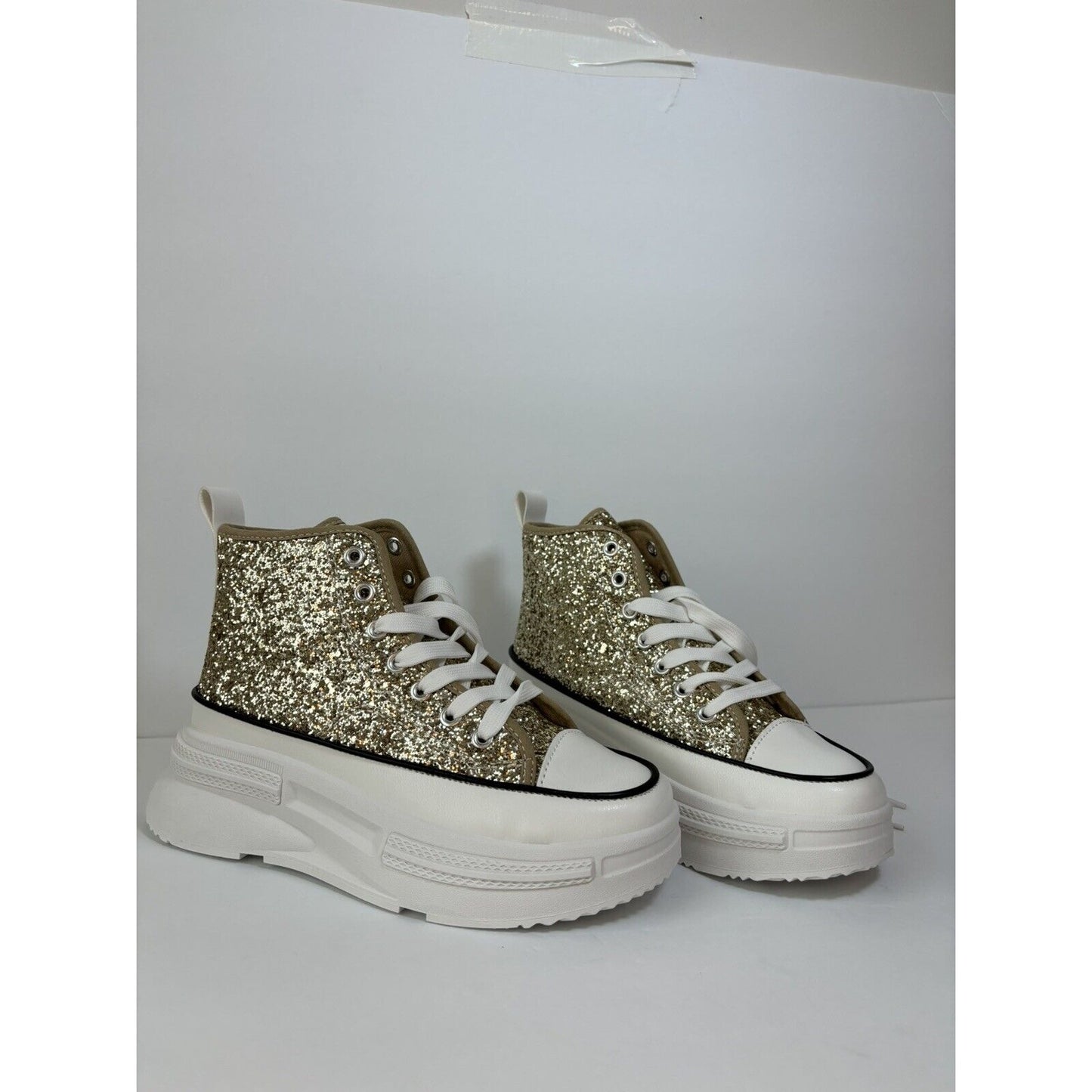 High Top Sneakers / Gold & White/ Women’s Fashion Sneakers/ Size Us 7