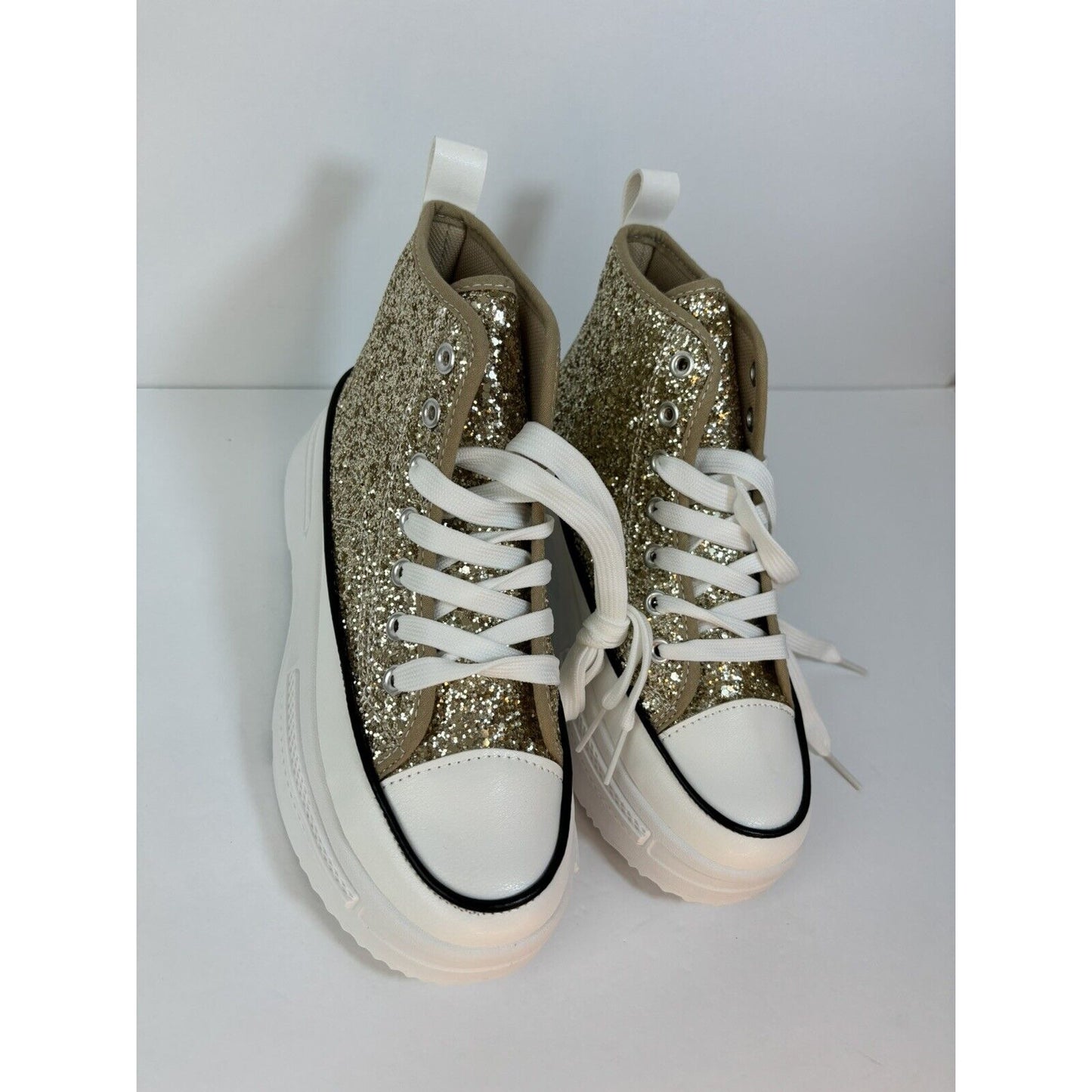 High Top Sneakers / Gold & White/ Women’s Fashion Sneakers/ Size Us 7