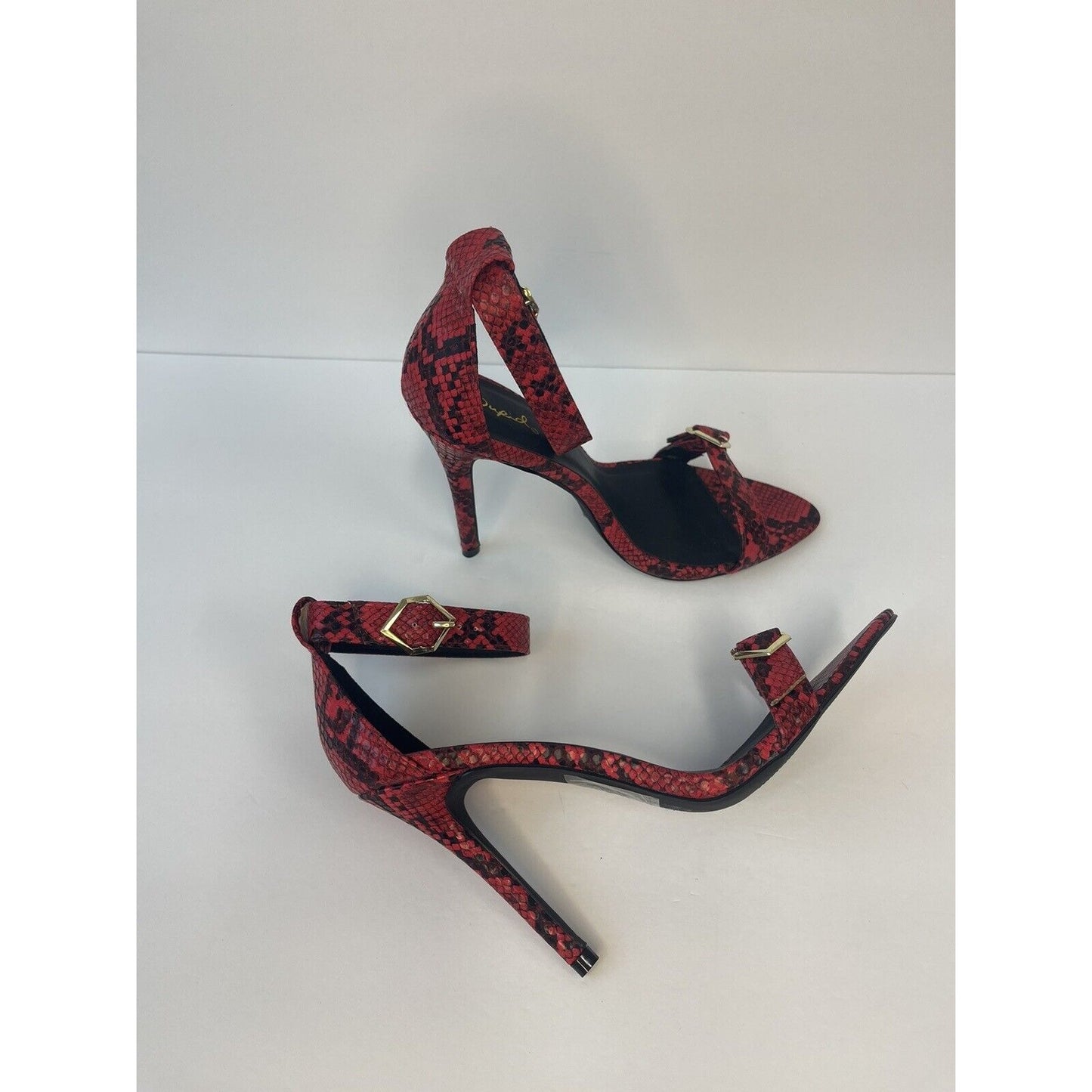 Red Snakeskin & Gold / Women Sandals/ Size Us 8