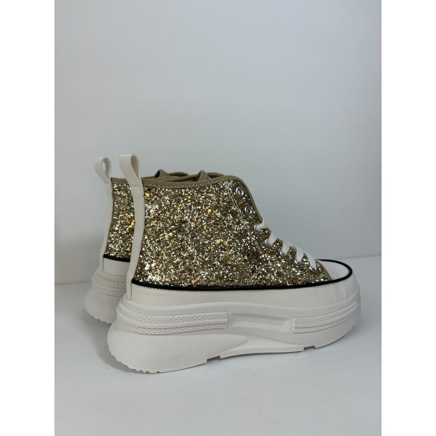 High Top Sneakers / Gold & White/ Women’s Fashion Sneakers/ Size Us 7