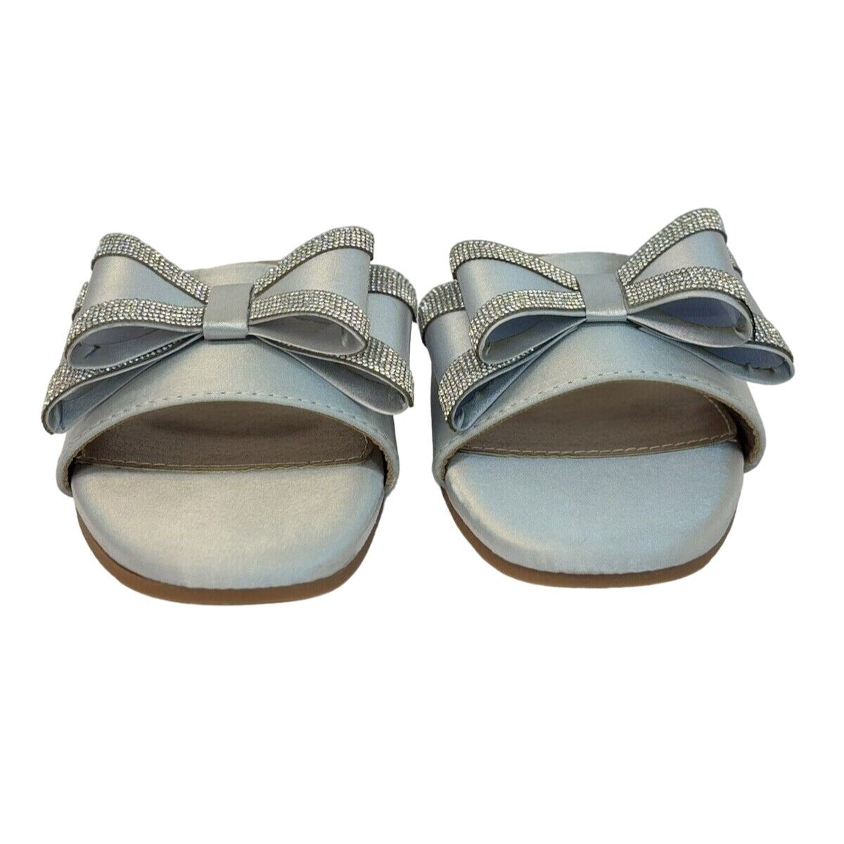 Bow Slide Flat  Satin Sandals Silver Women's Size 9