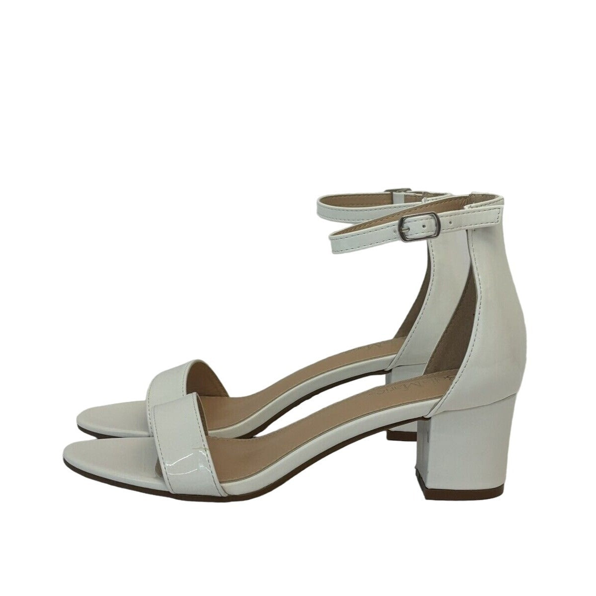 Bella Marie White Open Toe Ankle Strap Block Heel Sandals Size 8.5