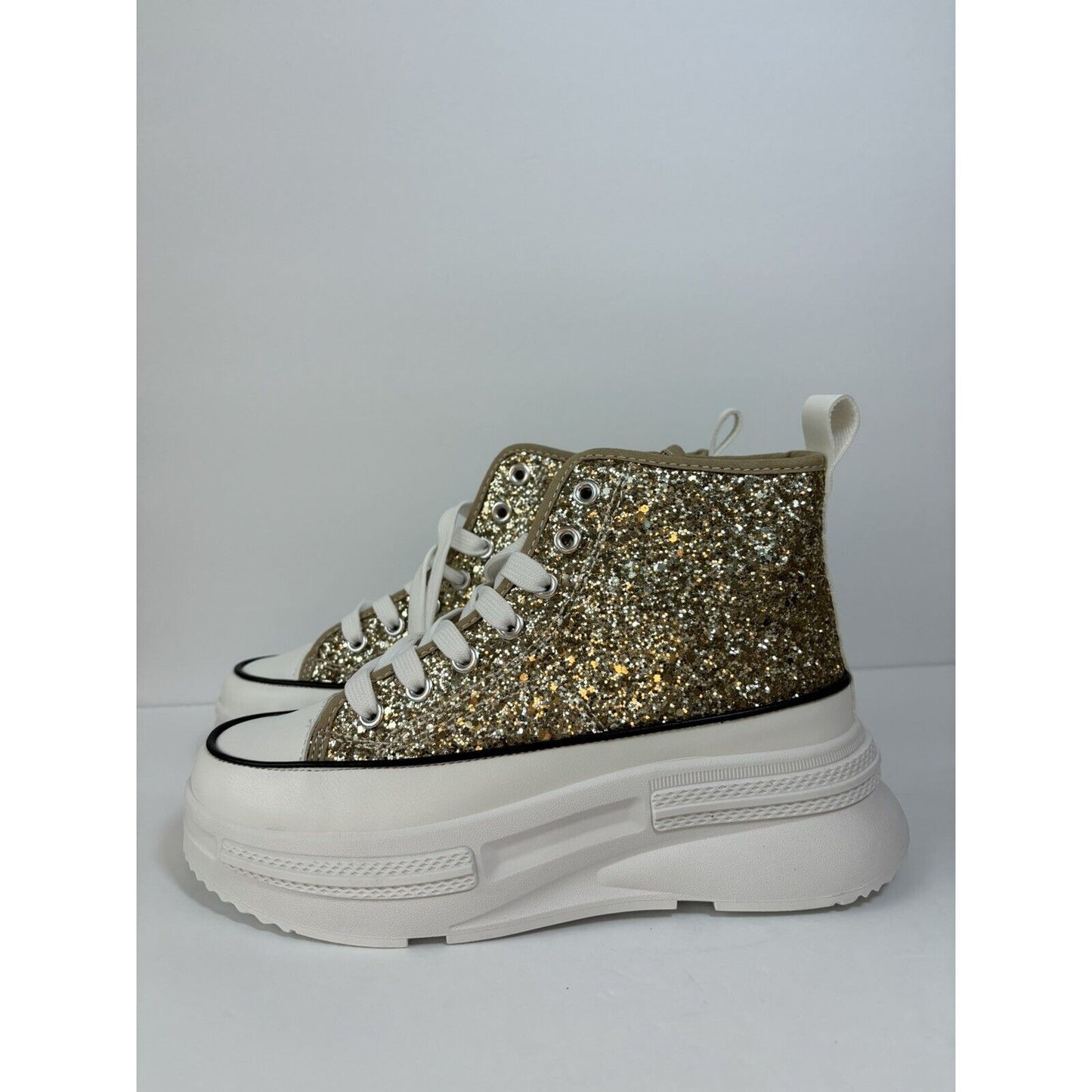 High Top Sneakers / Gold & White/ Women’s Fashion Sneakers/ Size Us 7