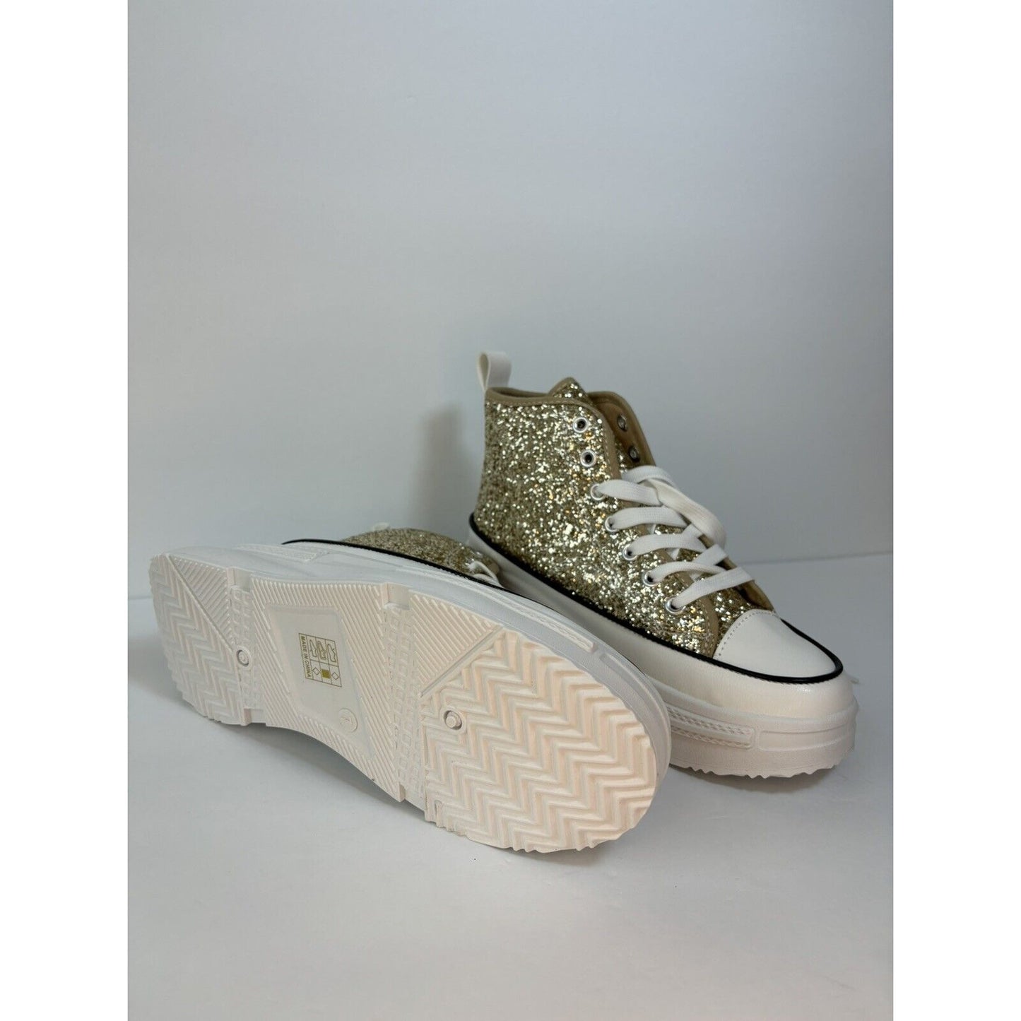 High Top Sneakers / Gold & White/ Women’s Fashion Sneakers/ Size Us 7